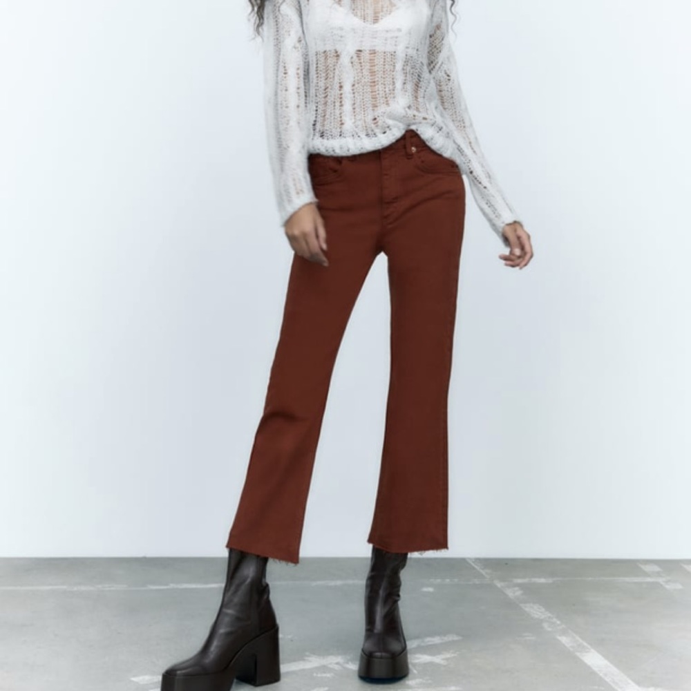 Zara TRF Flared crop jeans dark brown